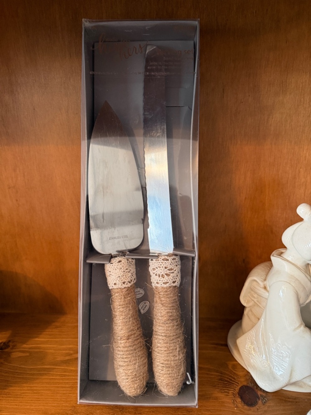 Rustic Twine-Wrapped Cake Knife and Server Set - Natural